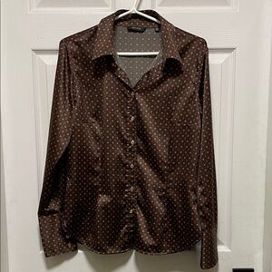Zara | Basic | Polka Dot | Button-Down | Collared |Blouse |Brown/Orange |Size XL